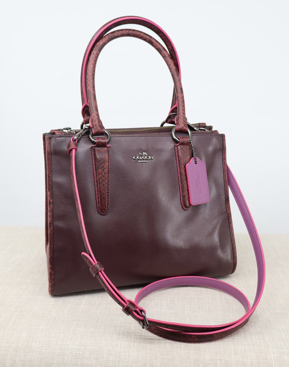 Coach Crosby Carryall Oxblood Leather Satchel Python-Embossed Trim F20893